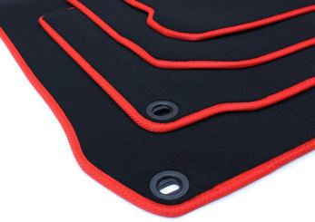 Fussmatten passend für VW Golf 4 Bora Beetle Velours Premium Qualität Autoteppich 4-teilig schwarz/rot oval 