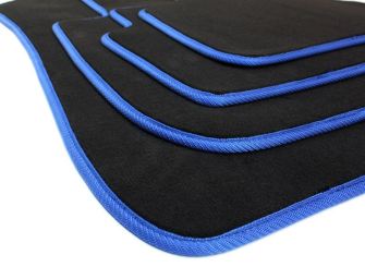 Fußmatten passend für BMW 3er E90 E91 Velours Premium Qualität Autoteppiche schwarz/blau 4-teilig 
