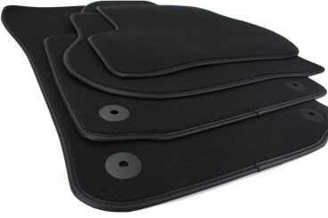 Fußmatten passend für VW Golf 5 6 Jetta III Scirocco Velours Premium Qualität Autoteppich Leder Rand 4-teilig schwarz Druckknopf rund 