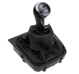 Original VW Schaltknauf Schalthebel Golf 5 6 Jetta Scirocco Eos Leder schwarz/silber Schaltgetriebe 6-Gang 