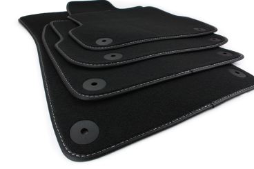 Fußmatten passend für Audi A6 4F C6 Velours Allroad in Premium Qualität Matten Leder Band Teppiche schwarz/silber 4-teilig ab 03/2006 