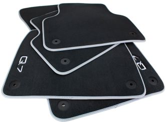 Fußmatten Original Audi Q7 4M ab 2015 Premium Velours S-Line SQ7 Textil Autoteppiche Nubuk Lederrand silber 4-teilig 