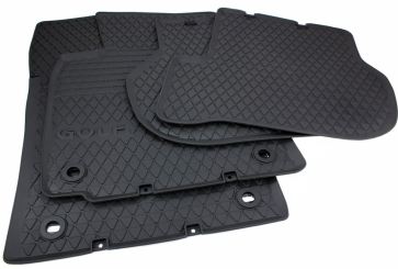 Original VW Gummimatten Golf 5 1K Fussmatten Gummi Auto Allwetter 4-teilig schwarz Drehknebel oval 