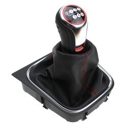 Original VW Schaltknauf Schalthebel Golf 5 6 Jetta Scirocco Eos Leder schwarz/rot Schaltgetriebe 6-Gang 