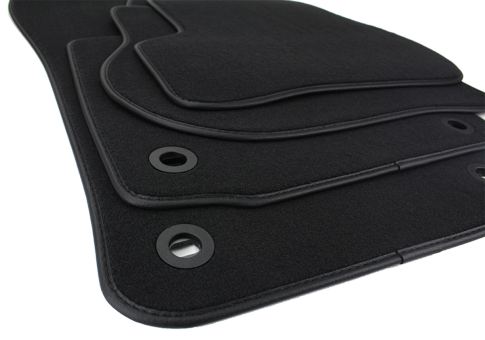 Fußmatten passend für VW Golf 5 6 Jetta III Scirocco Velours Premium Qualität Autoteppich Leder Rand 4-teilig oval schwarz 