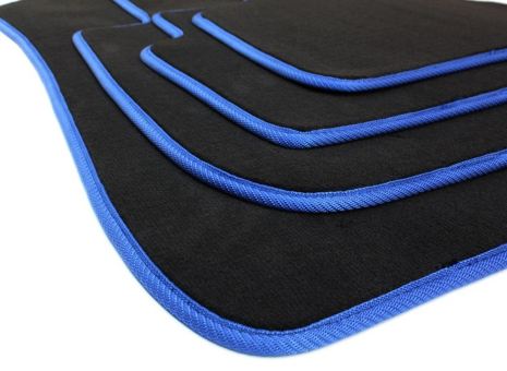 Fußmatten passend für BMW 3er E90 E91 Velours Premium Qualität Autoteppiche schwarz/blau 4-teilig 