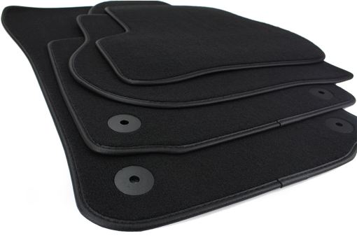 Fußmatten passend für VW Golf 5 6 Jetta III Scirocco Velours Premium Qualität Autoteppich Leder Rand 4-teilig schwarz Druckknopf rund 