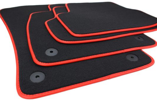 Fußmatten passend für Seat Leon 5F Leon ST ab 2012 Velours Autoteppich 4-teilig schwarz/rot 