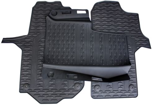 Original Gummimatten VW Crafter II (SY) ab 03-2017 Fussmatten Gummimatten Allwetter 3-teilig schwarz Druckknopf rund 