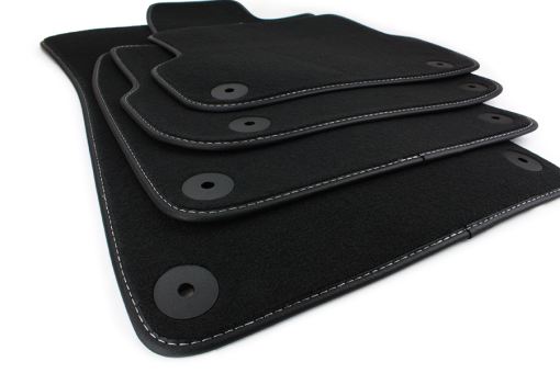 Fußmatten passend für Audi A6 4F C6 Velours Allroad in Premium Qualität Matten Leder Band Teppiche schwarz/silber 4-teilig ab 03/2006 