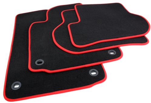 Fußmatten passend für VW Golf 5 6 Variant Jetta Scirocco Velours Premium Qualität Autoteppich schwarz/rot 4-teilig Drehknebel oval 