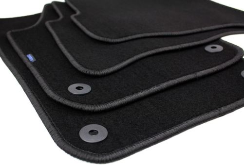Fußmatten passend für VW Polo IV (9N/9N2/9N3) VW Fox (5Z) Velours Premium Qualität Autoteppich 4-teilig schwarz Druckknopf rund 