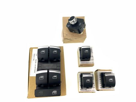 Original Audi A4 8E Schalter SET in ALU Chrom Optik Fensterheber Spiegelverstellung 5-teilig 